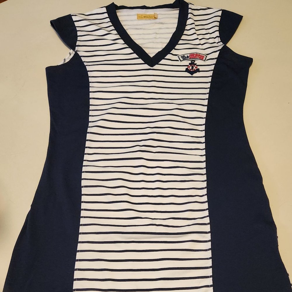 HOT DELICIOUS NAVY BLUE AND WHITE STRIPE DRESS